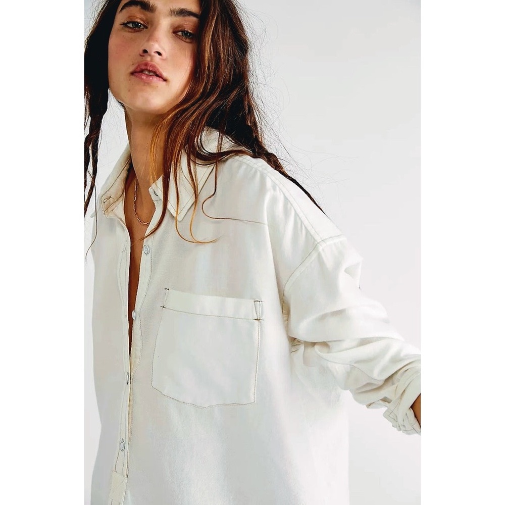 Free People We The Free Smock Oxford Shirt Tunic Dress - Picture 3 of 13